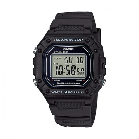 ?CASIO TIMELESS COLLECTION Mod. SPORT ILLUMINATOR WR 50M. ALARM. CHRONOGRAPH - BLACK W-218H-1AVEF