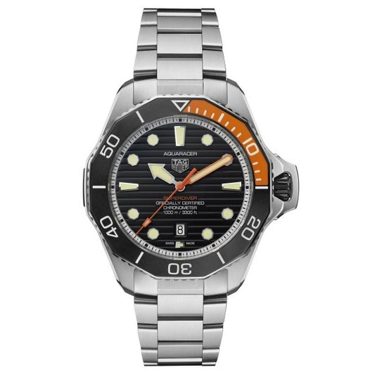 TAG HEUER Mod. AQUARACER CAL. 5 wristwatch, 45 mm stainless steel case, sapphire sub dial, 100 ATM water resistant, Swiss made, in official box