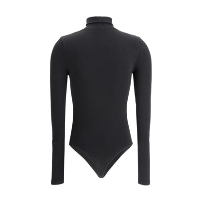 Wolford Black Polyamide Top - Back View, High Neck, Long Sleeves, Slim Fit, Iconic Design with Cotton Blend for AW25 Season Fashion.