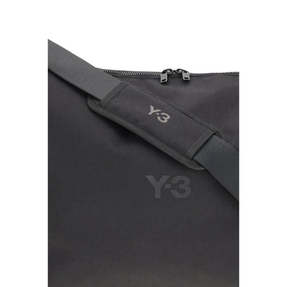 Y-3 Black Polyamide Shoulder Bag with logo detail, adjustable strap, and zippered closure, ideal everyday accessory for AW25.