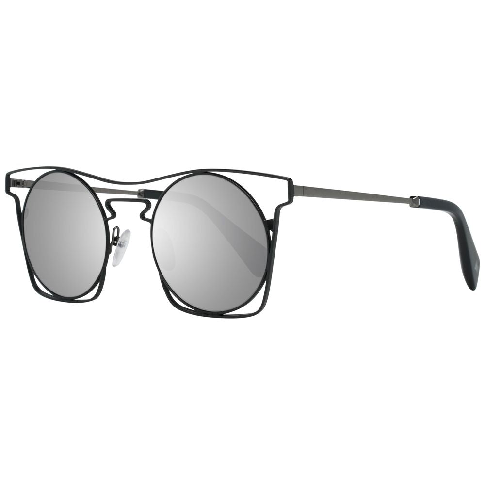 Yohji Yamamoto Blue Stainless Steel Sunglasses with mirrored grey lenses, unisex full-rim square style offering 100% UVA & UVB protection.