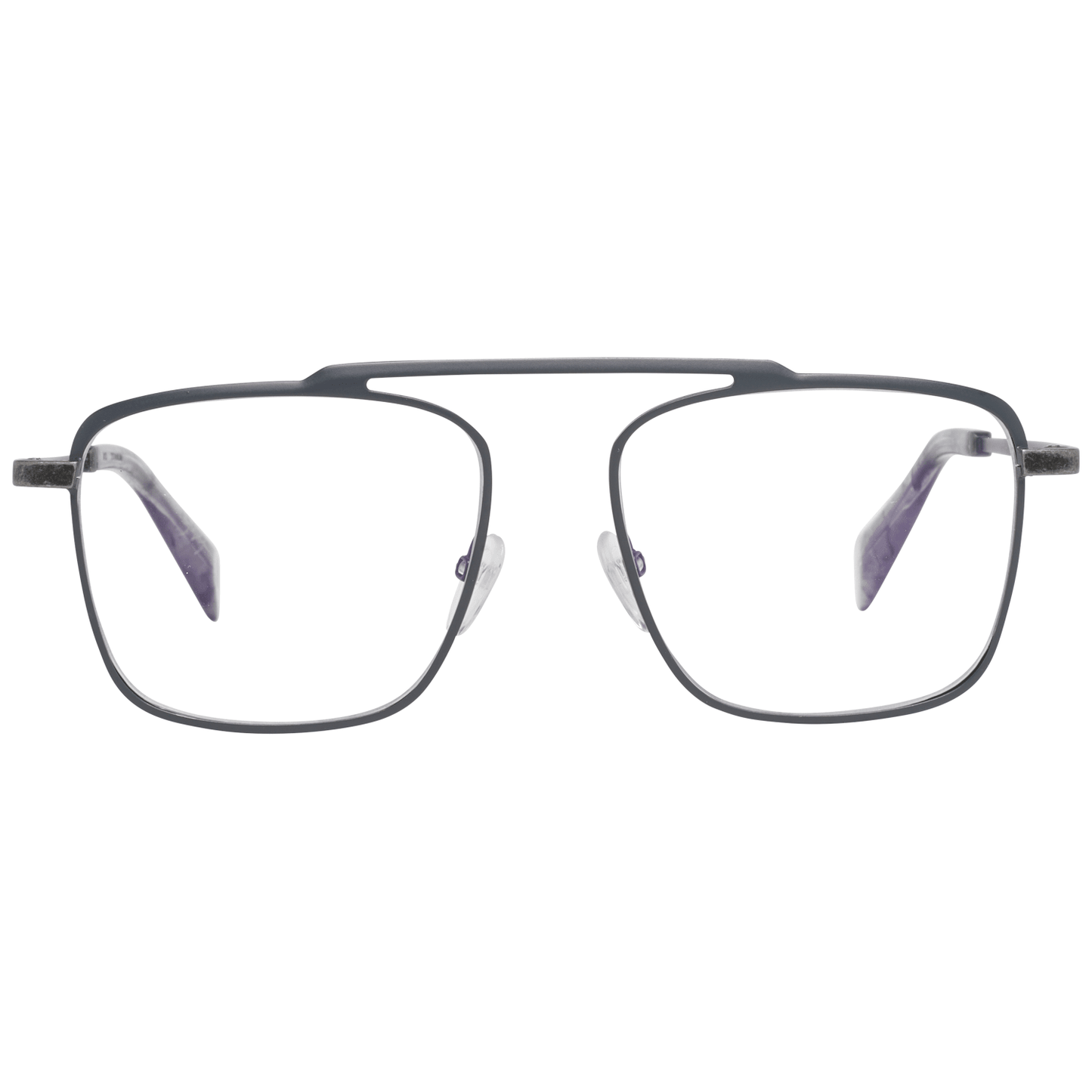 Yohji Yamamoto Gray Men Glasses Frame, titanium aviator design with blue-filter, demo lenses, full-rim style without spring hinge.