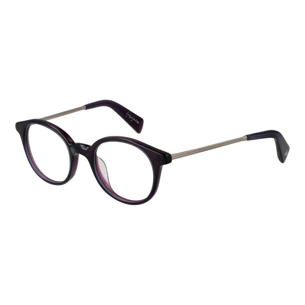 Yohji Yamamoto Purple Men Glasses Frame with round lenses, metal and plastic full-rim design, size 47-20-140, includes branded soft case.
