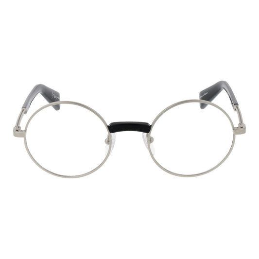 Yohji Yamamoto Silver Men Glasses Frame, round metal full-rim design with demo lenses, size 48-21-145.