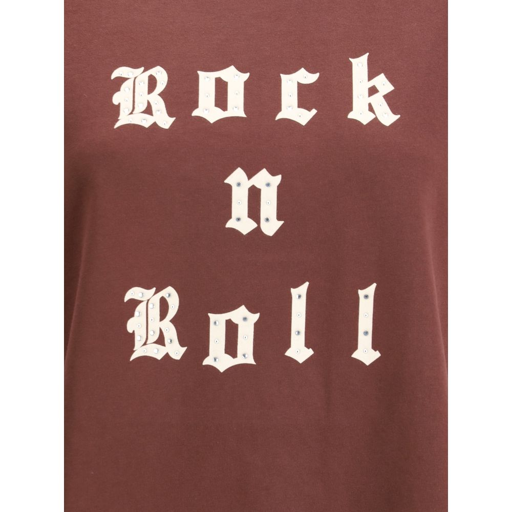 Zadig & Voltaire Bordeaux Cotton T-Shirt with Rock & Roll rhinestone design, showcasing bold lettering for a rock-chic style.